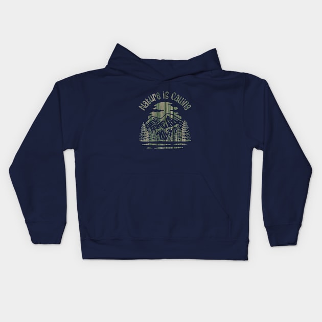 Nature is Calling Green Wooded Mountains Kids Hoodie by Kylie Paul